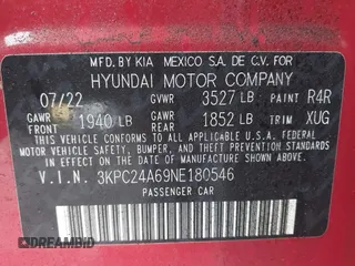 2022 Hyundai Accent SE with VIN 3KPC24A69NE180546, listed as a IAAI auction lot 40977460 with 16,559 mi miles and . Bid and sale history available at carsss.com. Image 9.