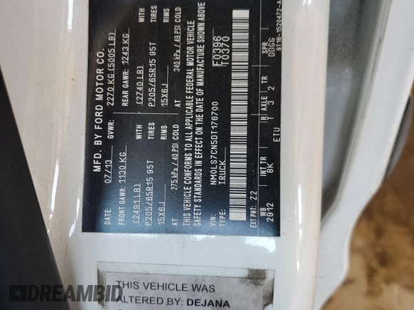 2013 Ford Transit Connect XL z VIN NM0LS7CN5DT176700, wystawiony jako Copart lot #55332975 z przebiegiem 172 573 mil mil oraz Szkoda całkowita • Salvage title. Historia ofert i sprzedaży dostępna na DreamBid. Obrazek 13.