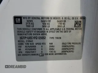 2015 GMC Sierra 1500 SLE z VIN 3GTP1UEC1FG129052, wystawiony jako Copart lot #54357445 z przebiegiem 124 559 mil mil oraz Szkoda całkowita • Salvage title. Historia ofert i sprzedaży dostępna na DreamBid. Obrazek 13.