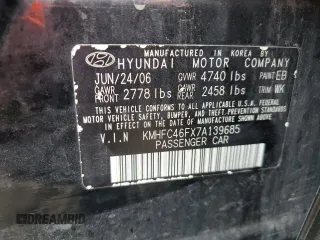 2007 Hyundai Azera SE with VIN KMHFC46FX7A139685, listed as a Copart auction lot 57835015 with 167,009 mi miles and Salvage title. Bid and sale history available at DreamBid. Image 13.