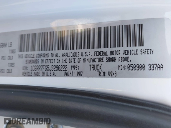 2018 Ram 1500 Express with VIN 1C6RR7FG5JS296222, listed as a IAAI auction lot 40983448 with 61,262 mi miles. Bid and sale history available at carsss.com. Image 9.