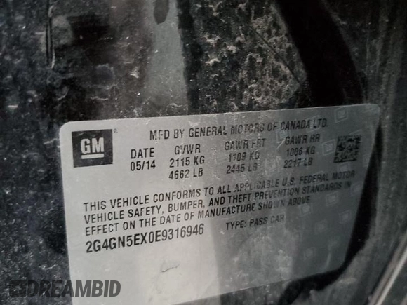 2014 Buick Regal Premium I with VIN 2G4GN5EX0E9316946, listed as a Copart auction lot 54612275 with 61,803 mi miles and Salvage Title. Bid and sale history available at carsss.com. Image 12.