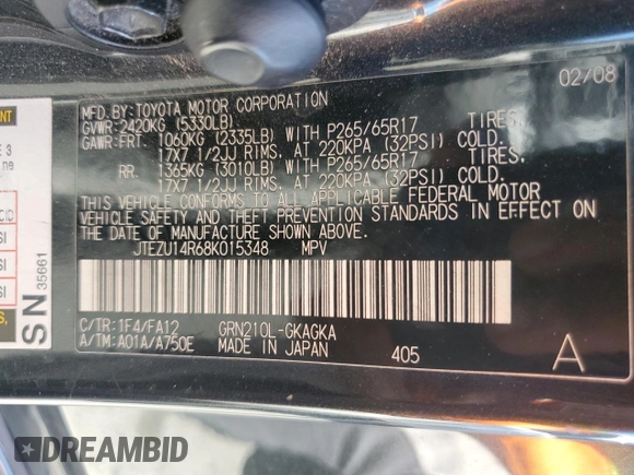 2008 Toyota 4Runner SR5 z VIN JTEZU14R68K015348, wystawiony jako Copart lot #50547885 z przebiegiem 212 157 mil mil oraz Szkoda całkowita • Salvage title. Historia ofert i sprzedaży dostępna na DreamBid. Obrazek 15.