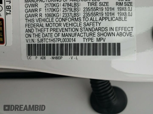 2023 Acura RDX w/Technology Package with VIN 5J8TC1H57PL003014, listed as a Copart auction lot 61138724 with 9,626 mi miles and Salvage Title. Bid and sale history available at carsss.com. Image 14.