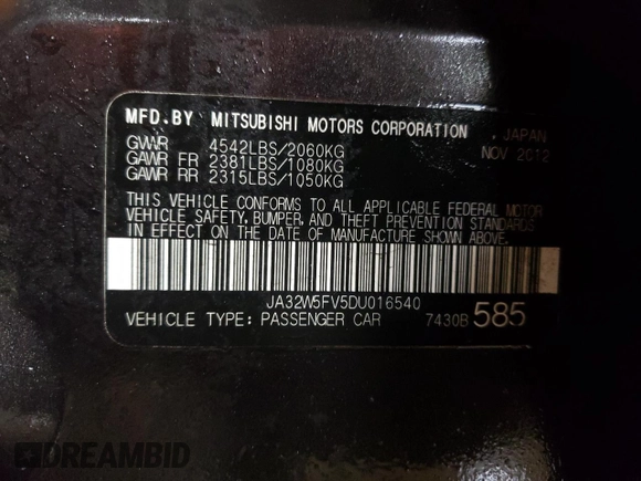 2013 Mitsubishi Lancer Evolution MR z VIN JA32W5FV5DU016540, wystawiony jako Copart lot #47615845 z przebiegiem 79 599 mil mil oraz Szkoda całkowita • Salvage title. Historia ofert i sprzedaży dostępna na DreamBid. Obrazek 13.