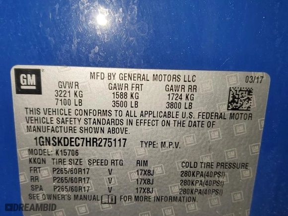 2017 Chevrolet Tahoe Commercial with VIN 1GNSKDEC7HR275117, listed as a Copart auction lot 43557905 with 118,105 mi miles and Clean Title. Bid and sale history available at carsss.com. Image 14.