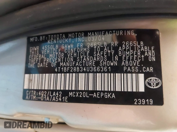 2004 Toyota Avalon XL z VIN 4T1BF28B34U366361, wystawiony jako IAAI lot #42219572 z przebiegiem 231 782 mil mil oraz . Historia ofert i sprzedaży dostępna na DreamBid. Obrazek 9.