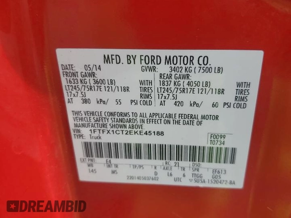 2014 Ford F-150 XL with VIN 1FTFX1CT2EKE45188, listed as a Copart auction lot 49287235 with 272,338 mi miles and Salvage Title. Bid and sale history available at carsss.com. Image 12.
