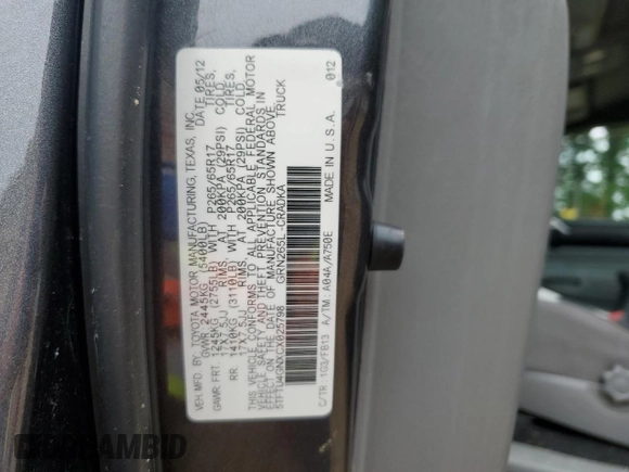 2012 Toyota Tacoma PreRunner with VIN 5TFTU4GNXCX025798, listed as a Copart auction lot 56760955 with 147,050 mi miles and Salvage title. Bid and sale history available at DreamBid. Image 12.