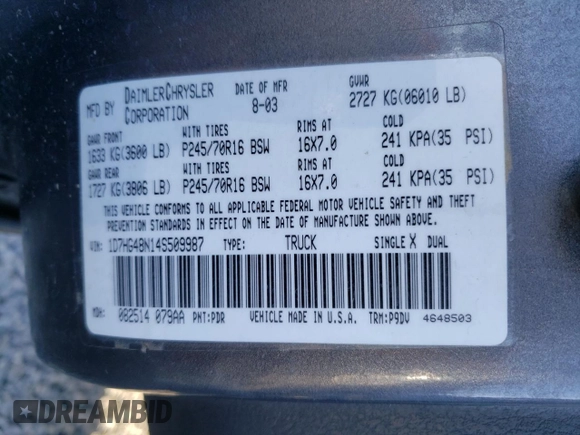 2004 Dodge Dakota SLT with VIN 1D7HG48N14S509987, listed as a Copart auction lot 43283745 with Not Provided miles and Salvage Title. Bid and sale history available at carsss.com. Image 12.