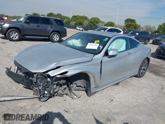 2018 Infiniti Q60 Luxe with VIN JN1CV7EK9JM200275, listed as a IAAI auction lot 41269284 with 72,673 mi miles and . Bid and sale history available at carsss.com. Image 2.
