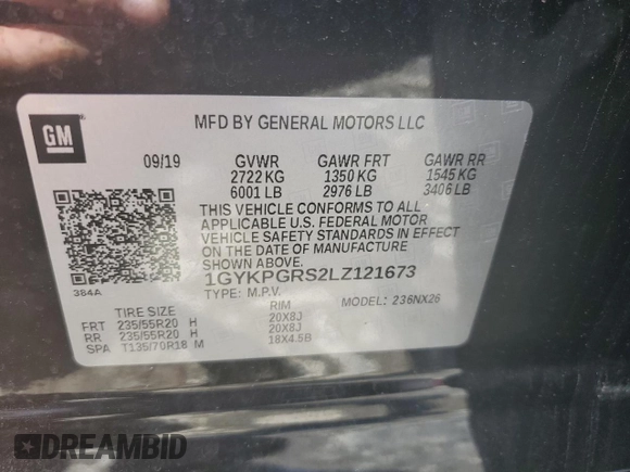 2020 Cadillac XT6 AWD Sport with VIN 1GYKPGRS2LZ121673, listed as a Copart auction lot 60315414 with 34,430 mi miles and Salvage title. Bid and sale history available at DreamBid. Image 14.