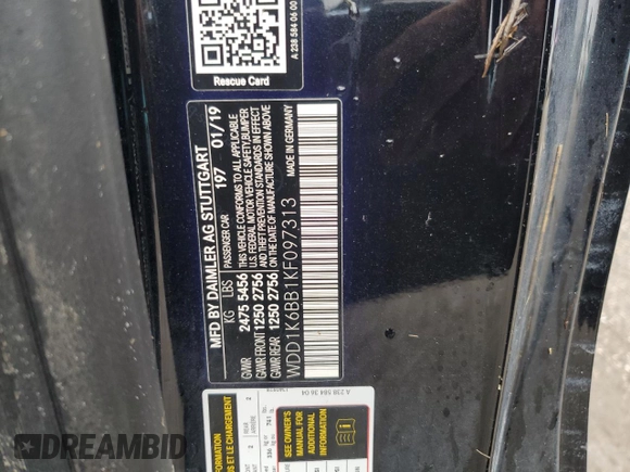 2019 Mercedes-Benz E 53 AMG with VIN WDD1K6BB1KF097313, listed as a Copart auction lot 74183554 with Not Provided miles and Non Repairable. Bid and sale history available at DreamBid. Image 13.