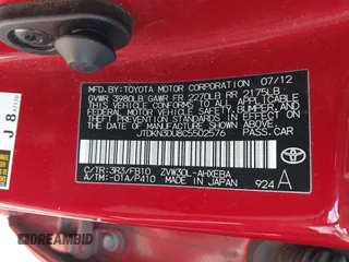 2012 Toyota Prius One with VIN JTDKN3DU8C5502576, listed as a IAAI auction lot 42058504 with 139,855 mi miles. Bid and sale history available at carsss.com. Image 9.