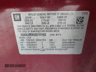 2016 GMC Terrain SLE with VIN 2GKALMEK5G6187402, listed as a IAAI auction lot 42078603 with 171,408 mi miles. Bid and sale history available at carsss.com. Image 9.