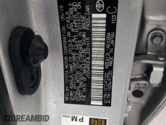 2020 Toyota Corolla SE with VIN JTDS4RCE4LJ021618, listed as a Copart auction lot 47934875 with 88,950 mi miles and Salvage Title. Bid and sale history available at DreamBid. Image 14.