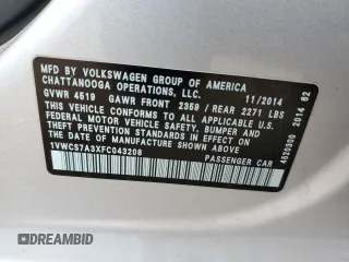 2015 Volkswagen Passat SEL Premium z VIN 1VWCS7A3XFC043208, wystawiony jako Copart lot #54766115 z przebiegiem 192 773 mil mil oraz Szkoda całkowita • Salvage title. Historia ofert i sprzedaży dostępna na DreamBid. Obrazek 12.