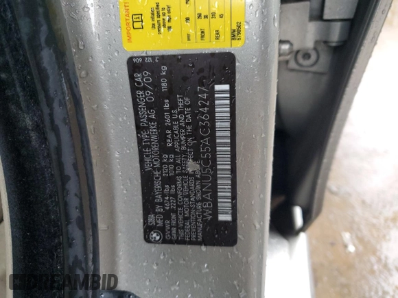 2010 BMW 5 Series 528i with VIN WBANU5C55AC364247, listed as a Copart auction lot 44917025 with 179,122 mi miles and Salvage Title. Bid and sale history available at carsss.com. Image 12.