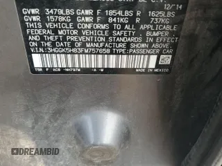 2015 Honda Fit EX-L z VIN 3HGGK5H83FM757658, wystawiony jako Copart lot #59907425 z przebiegiem 139 053 mil mil oraz Szkoda całkowita • Salvage title. Historia ofert i sprzedaży dostępna na DreamBid. Obrazek 12.