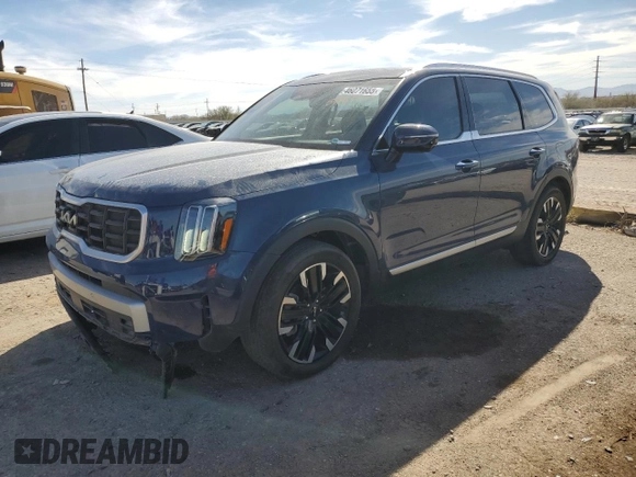 2023 Kia Telluride SX Prestige X-Line z VIN 5XYP5DGC6PG389755, wystawiony jako Copart lot #46071655 z przebiegiem 28 190 mil mil oraz Szkoda całkowita • Salvage title. Historia ofert i sprzedaży dostępna na DreamBid. Obrazek 1.