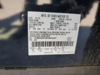 2019 Ford Explorer Sport with VIN 1FM5K8GT0KGB32227, listed as a Copart auction lot 56478445 with 39,980 mi miles and Salvage title. Bid and sale history available at DreamBid. Image 14.
