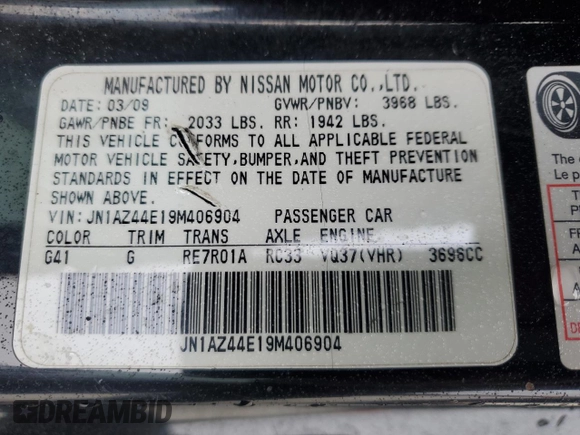 2009 Nissan 370Z Touring with VIN JN1AZ44E19M406904, listed as a Copart auction lot 43576065 with 0 mi miles and Salvage Title. Bid and sale history available at carsss.com. Image 13.