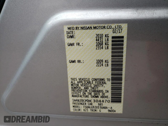 2017 Nissan LEAF SL with VIN 1N4BZ0CP0HC304470, listed as a Copart auction lot 46133353 with 51,759 mi miles. Bid and sale history available at carsss.com. Image 12.