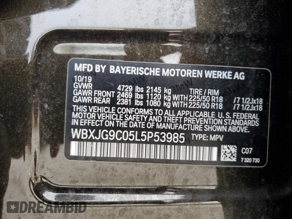 2020 BMW X1 xDrive28i with VIN WBXJG9C05L5P53985, listed as a Copart auction lot 40210323 with 32,411 mi miles. Bid and sale history available at carsss.com. Image 12.