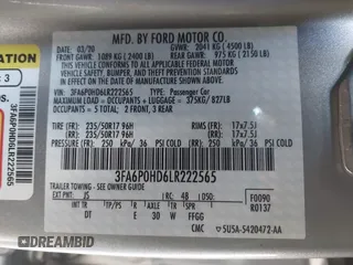 2020 Ford Fusion SE with VIN 3FA6P0HD6LR222565, listed as a IAAI auction lot 41784409 with 27,345 mi miles. Bid and sale history available at carsss.com. Image 9.