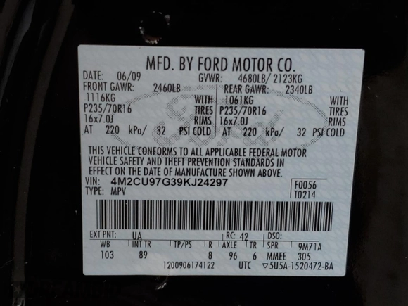 2009 Mercury Mariner Premier with VIN 4M2CU97G39KJ24297, listed as a Copart auction lot 77472674 with 153,316 mi miles and Salvage Title. Bid and sale history available at carsss.com. Image 15.