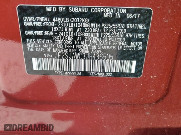 2018 Subaru Forester Touring with VIN JF2SJAWC3JH436505, listed as a Copart auction lot 51503025 with 39,851 mi miles and Salvage title. Bid and sale history available at DreamBid. Image 13.