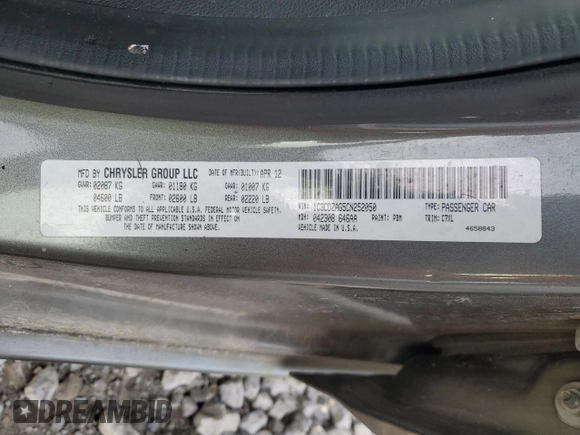 2012 Dodge Avenger SE with VIN 1C3CDZAG5CN252050, listed as a Copart auction lot 52930895 with 131,524 mi miles and Clean Title. Bid and sale history available at DreamBid. Image 12.