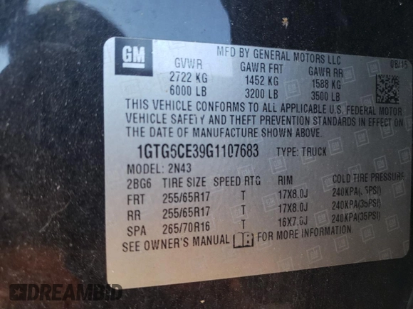 2016 GMC Canyon 4WD SLE with VIN 1GTG6CE39G1107683, listed as a Copart auction lot 68228594 with 232,615 mi miles and Clean Title. Bid and sale history available at carsss.com. Image 12.
