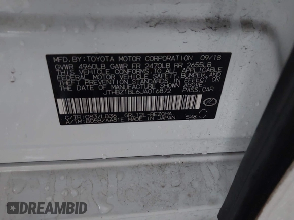 2018 Lexus GS 350 with VIN JTHBZ1BL6JA016872, listed as a IAAI auction lot 42205034 with 109,794 mi miles and . Bid and sale history available at DreamBid. Image 9.