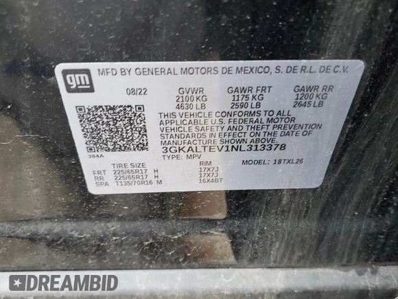 2022 GMC Terrain SLE z VIN 3GKALTEV1NL313378, wystawiony jako Copart lot #55805755 z przebiegiem 35 680 mil mil oraz Szkoda całkowita • Salvage title. Historia ofert i sprzedaży dostępna na DreamBid. Obrazek 14.