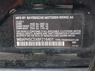 2011 BMW 3 Series 328i with VIN WBAPH5C5XBF216401, listed as a IAAI auction lot 41890987 with 114,698 mi miles and . Bid and sale history available at carsss.com. Image 9.