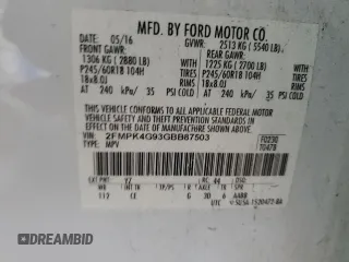 2016 Ford Edge SE with VIN 2FMPK4G93GBB87503, listed as a Copart auction lot 64146735 with Not provided miles and Salvage title. Bid and sale history available at DreamBid. Image 13.