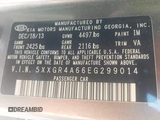 2014 Kia Optima SXL Turbo with VIN 5XXGR4A66EG299014, listed as a IAAI auction lot 42359381 with 150,027 mi miles and . Bid and sale history available at DreamBid. Image 9.