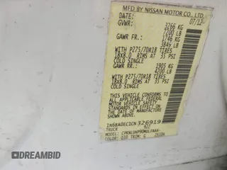 2012 Nissan Titan SL with VIN 1N6BA0EC1CN326919, listed as a IAAI auction lot 42630368 with 230,215 mi miles and . Bid and sale history available at DreamBid. Image 9.