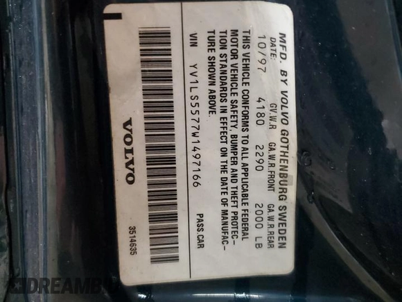 1998 Volvo S70 with VIN YV1LS5577W1497166, listed as a Copart auction lot 87835355 with 153,613 mi miles and Salvage title. Bid and sale history available at DreamBid. Image 12.