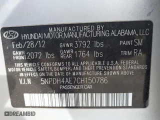 2012 Hyundai Elantra Limited with VIN 5NPDH4AE7CH150786, listed as a IAAI auction lot 42040887 with 153,185 mi miles. Bid and sale history available at carsss.com. Image 9.