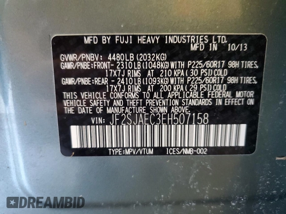 2014 Subaru Forester Premium with VIN JF2SJAEC3EH507158, listed as a Copart auction lot 50864275 with 49,050 mi miles and Salvage Title. Bid and sale history available at DreamBid. Image 14.