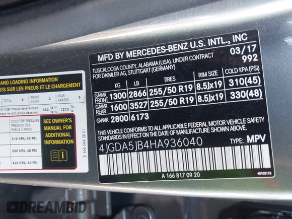 2017 Mercedes-Benz GLE 350 with VIN 4JGDA5JB4HA936040, listed as a IAAI auction lot 42278809 with 80,327 mi miles and . Bid and sale history available at DreamBid. Image 9.
