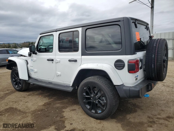 2023 Jeep Wrangler 4xe Sahara with VIN 1C4JJXP63PW689351, listed as a Copart auction lot 44970495 with 9,961 mi miles and Salvage Title. Bid and sale history available at carsss.com. Image 2.