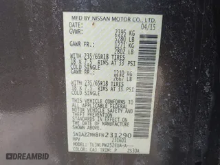 2015 Nissan Murano SV with VIN 5N1AZ2MH8FN231290, listed as a IAAI auction lot 41773685 with 147,715 mi miles. Bid and sale history available at carsss.com. Image 9.