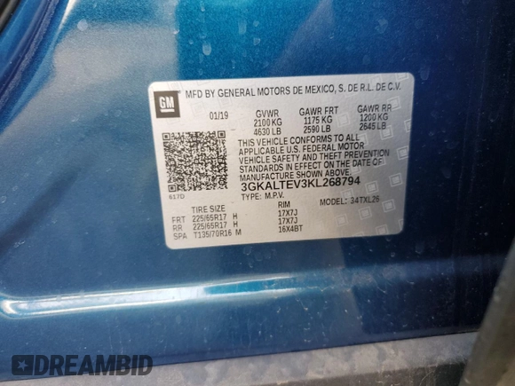 2019 GMC Terrain SLE with VIN 3GKALTEV3KL268794, listed as a Copart auction lot 49925475 with 83,843 mi miles and Salvage Title. Bid and sale history available at DreamBid. Image 15.