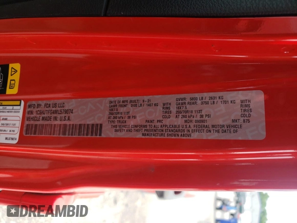 2021 Jeep Gladiator High Altitude z VIN 1C6HJTFG4ML579074, wystawiony jako Copart lot #57145415 z przebiegiem 52 145 mil mil oraz Szkoda całkowita • Salvage title. Historia ofert i sprzedaży dostępna na DreamBid. Obrazek 12.