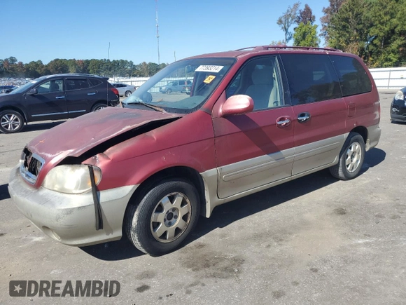 2003 Kia Sedona LX with VIN KNDUP131636364111, listed as a Copart auction lot 77393214 with 0 mi miles and Salvage Title. Bid and sale history available at carsss.com. Image 1.