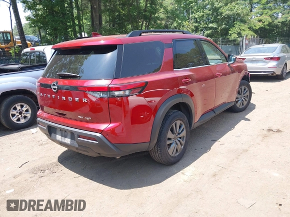2024 Nissan Pathfinder SV with VIN 5N1DR3BC0RC281742, listed as a IAAI auction lot 42493713 with 23,318 mi miles and . Bid and sale history available at DreamBid. Image 4.