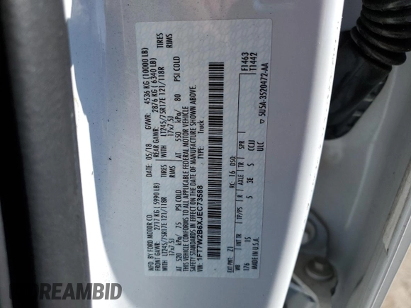 2018 Ford Super Duty F-250 SRW XL with VIN 1FT7W2B6XJEC73588, listed as a Copart auction lot 46824385 with 69,912 mi miles and Salvage Title. Bid and sale history available at carsss.com. Image 13.